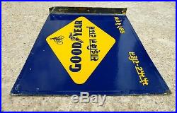 1930 Vintage Good Year Cycle Tires Dual Sided Porcelain Enamel Sign England MINT