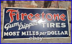 1930's Old Antique Vintage Rare Firestone Tires Adv. Enamel Embossed Sign Board