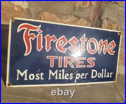 1930's Old Antique Vintage Very Rare Firestone Tires Porcelain Enamel Sign Board