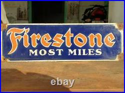 1930's Old Vintage Antique Rare Firestone Tire Ad Porcelain Enamel Sign Board