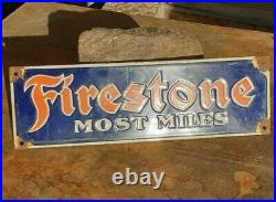 1930's Old Vintage Antique Rare Firestone Tire Ad Porcelain Enamel Sign Board