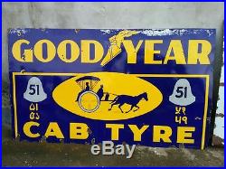 1930s GOOD YEAR HORSE PONY HANSOM CAB TIRES VINTAGE LARGE GARAGE PORCELAIN SIGN