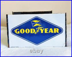 1930s Vintage Good Year Tires Advertising Enamel Sign Double Sided Store Display