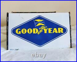 1930s Vintage Good Year Tires Advertising Enamel Sign Double Sided Store Display