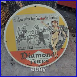 1937 Vintage Diamond Blowout Protected Tires Porcelain Enamel Sign