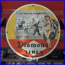 1937 Vintage Diamond Blowout Protected Tires Porcelain Enamel Sign