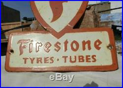 1940's Old Vintage Rare Unique Shape Firestone Tire Porcelain Enamel Sign Board