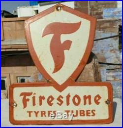 1940's Old Vintage Rare Unique Shape Firestone Tire Porcelain Enamel Sign Board