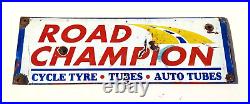 1940s Vintage Road Champion Cycle Tyre Tube Advertising Enamel Sign Board EB264