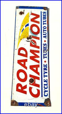 1940s Vintage Road Champion Cycle Tyre Tube Advertising Enamel Sign Board EB264