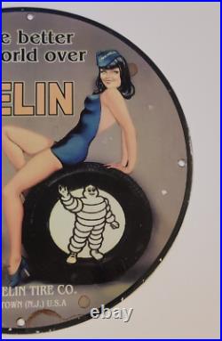 1949 Rare Old Vintage Michelin Tires Pin Up Man Cave Garage Bar Porcelain Sign
