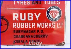1950 Vintage Old Rare Ruby Delux Super Tyre Tube Ad Enamel Porcelain Sign Board