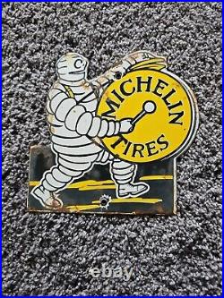 1950's Rare Vintage Michelin Tires Service Station Porcelain Sign