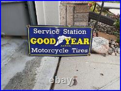 1950s Original Goodyear Sign Motorcycle Tires Service Station Akron Ohio Vintage