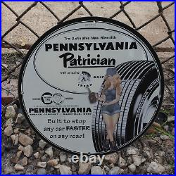 1953 Vintage Pennsylvania Patrician Tires Porcelain Enamel Sign