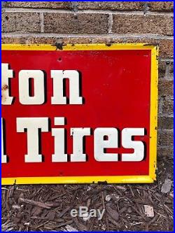 1955 Vintage Dayton Thorobred Tires Embossed Metal Sign Ohio