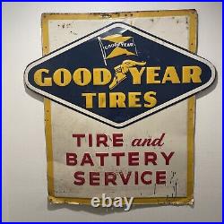 1957 Goodyear Tires & Battery Service Metal Sign 36 X 35-1/2 Vintage