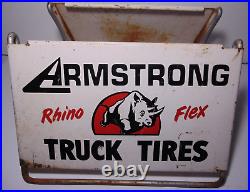 1960s Vtg Armstrong Truck Tires Rhino Flex Tire Holder Display Advertising Sign