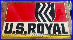 1964 VINTAGE US Royal Tires Enamel Metal Sign Size 33 x 19 Inches Double Sided