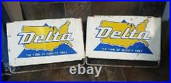 2 VINTAGE DELTA TIRES SIGNS DISPLAY TIRE STAND RACK from GAS STATION