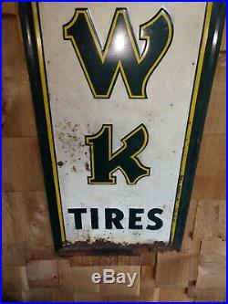 2 VINTAGE MOHAWK TIRES GAS OIL SERVICE STATION METAL TIRE SIGNS 70 x 16.5