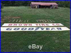 2 VinTagE HUGE 4' x 30' GOODYEAR Signs BROWN TIRE 1956 Gas Oil Car Truck Hot Rod