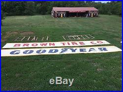 2 VinTagE HUGE 4' x 30' GOODYEAR Signs BROWN TIRE 1956 Gas Oil Car Truck Hot Rod