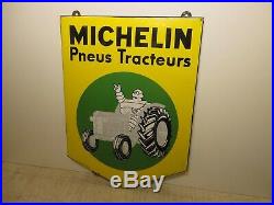 25x18 Original 1950 Vintage Michelin Tracteurs Tractor Pneus Tire Porcelain Sign