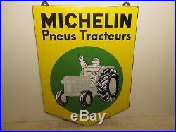 25x18 Original 1950 Vintage Michelin Tracteurs Tractor Pneus Tire Porcelain Sign