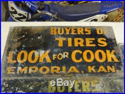 3 Vintage 1930s 1940s Goodyear Cooks Tire Service Painted Tin Sign SST Kansas