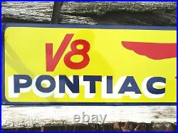36 PONTIAC V8 VINTAGE style Hand Painted Metal SIGN CAR AUTO OIL GAS SHOP ART