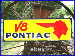 36 PONTIAC V8 VINTAGE style Hand Painted Metal SIGN CAR AUTO OIL GAS SHOP ART