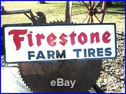 3FT. Vintage Hand Painted FIRESTONE FARM TIRES Motor Dealership Sign Gas Oil bl