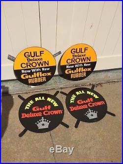4 Vintage Gulf Tire Dealer Signs Gulflex & Gulf Deluxe Crown