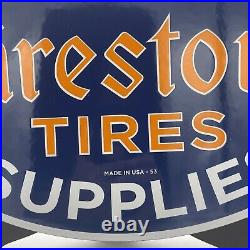 53 Vintage''firestone Tires'' 16.5x11 Inch Porcelain Dealer Sign. Made In USA