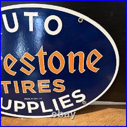 53 Vintage''firetone Tires'' Auto Supplies 16.5x11 Inch Porcelain Dealer Sign