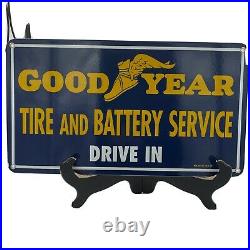 75 Vintage Style''good-year Tire & Battery'' Dealer Porcelain Sign 10x18 Inch