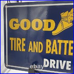 75 Vintage Style''good-year Tire & Battery'' Dealer Porcelain Sign 10x18 Inch