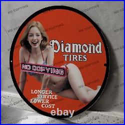 8'' Vintage Diamond Tires Gasoline Porcelain Sign Gas Oil Petroleum Motor Pump 2