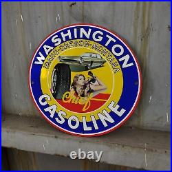 8''vintage Chieg Tire Gasoline Porcelain Service Station Auto Pump Plate Sign