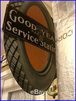 Antique Goodyear Flanged Tire Sign 1915! Original Rare Vintage Two Sided