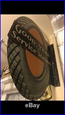 Antique Goodyear Flanged Tire Sign 1915! Original Rare Vintage Two Sided