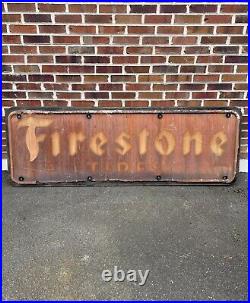 Antique Vintage 1947 MCA Firestone Tires Sign Rare Auto Tire Sign 71 X 23 Sign