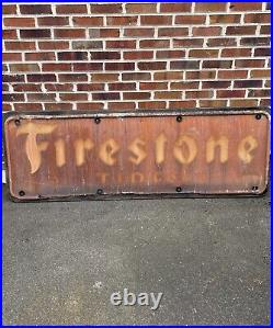 Antique Vintage 1947 MCA Firestone Tires Sign Rare Auto Tire Sign 71 X 23 Sign