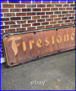 Antique Vintage 1947 MCA Firestone Tires Sign Rare Auto Tire Sign 71 X 23 Sign