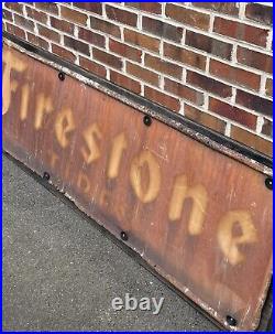 Antique Vintage 1947 MCA Firestone Tires Sign Rare Auto Tire Sign 71 X 23 Sign