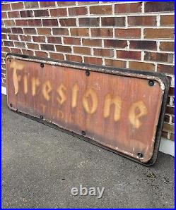 Antique Vintage 1947 MCA Firestone Tires Sign Rare Auto Tire Sign 71 X 23 Sign