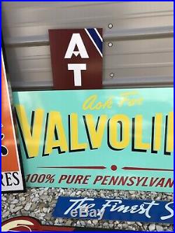 Antique Vintage Old Style Valvoline Pontiac Mobil Cooper Tires Gas Oil Signs