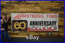 Armstrong Tires 60th Anniversary Banner Sale Dealership Auto Garage Sign VINTAGE