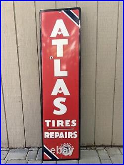 Atlas Repairs Tires Sign Advertising Gas Ad Red Vintage Original Standard Oil Co